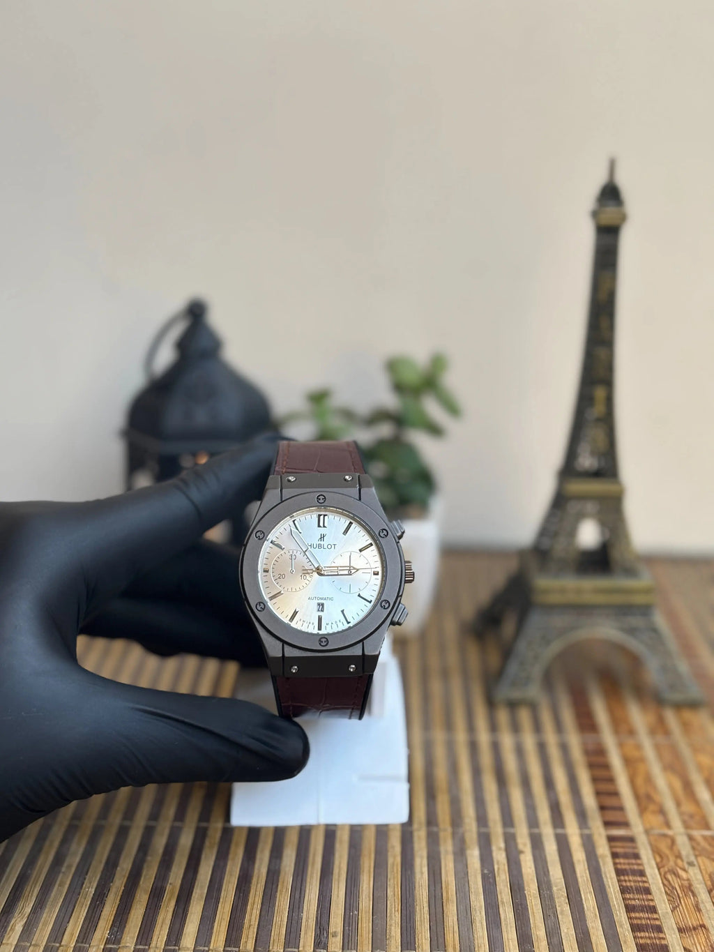 Chrono-Style Men’s Watch – Silver Dial, Brown Leather Strap, Steel Case My Store