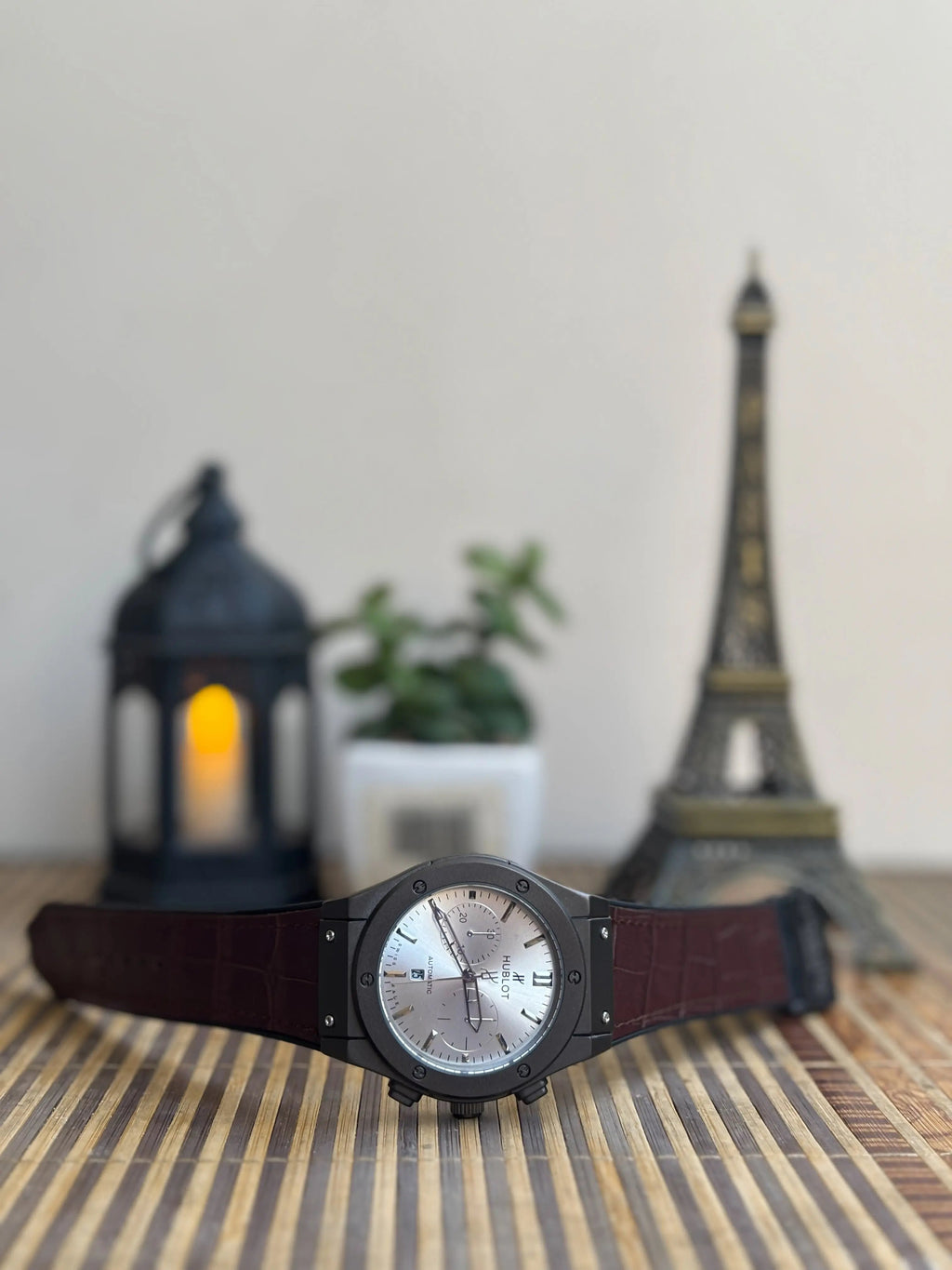 Chrono-Style Men’s Watch – Silver Dial, Brown Leather Strap, Steel Case My Store