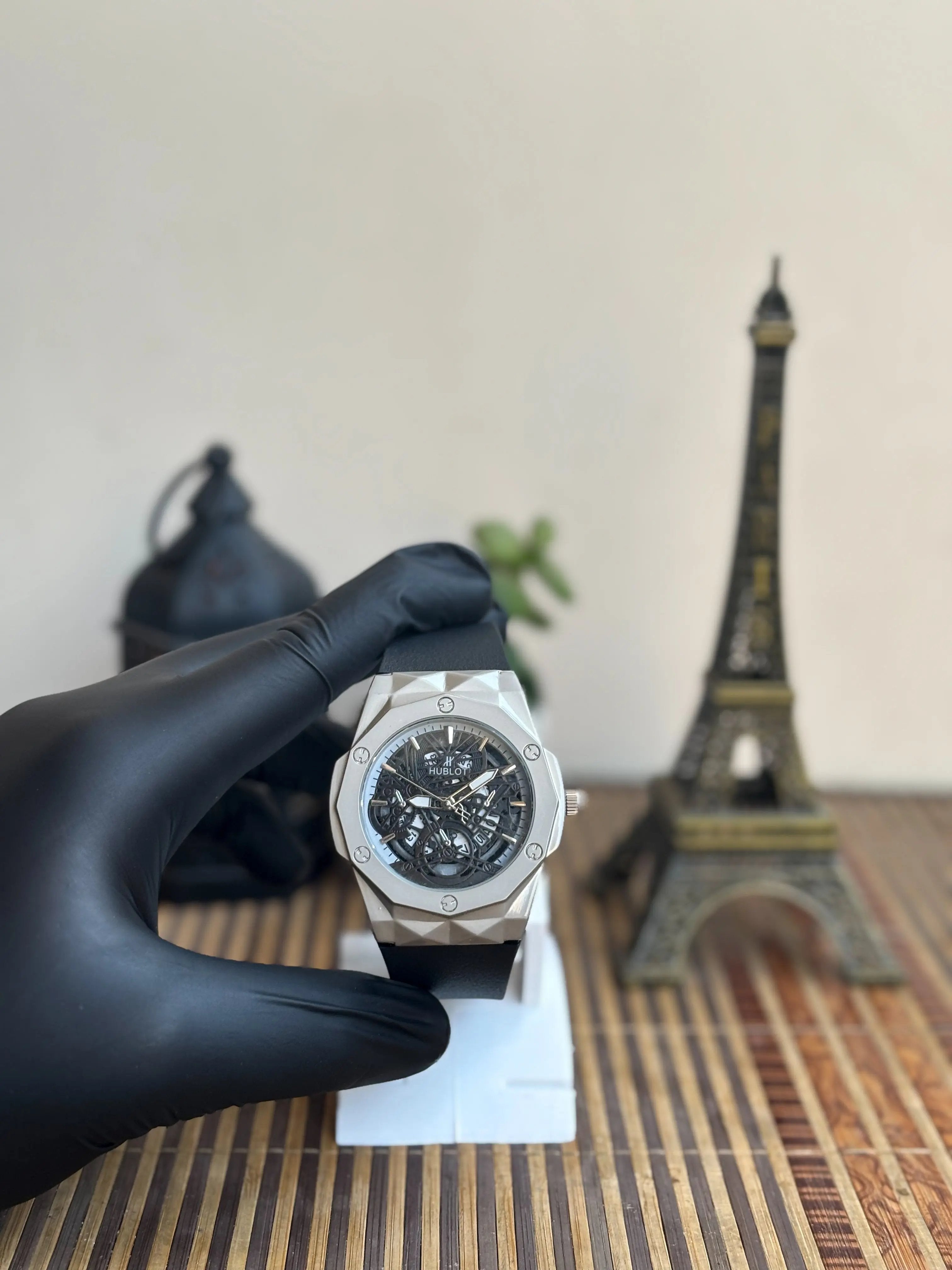 Skeleton-Style Men’s Watch – Black Dial, Silver Case, Rubber Strap My Store