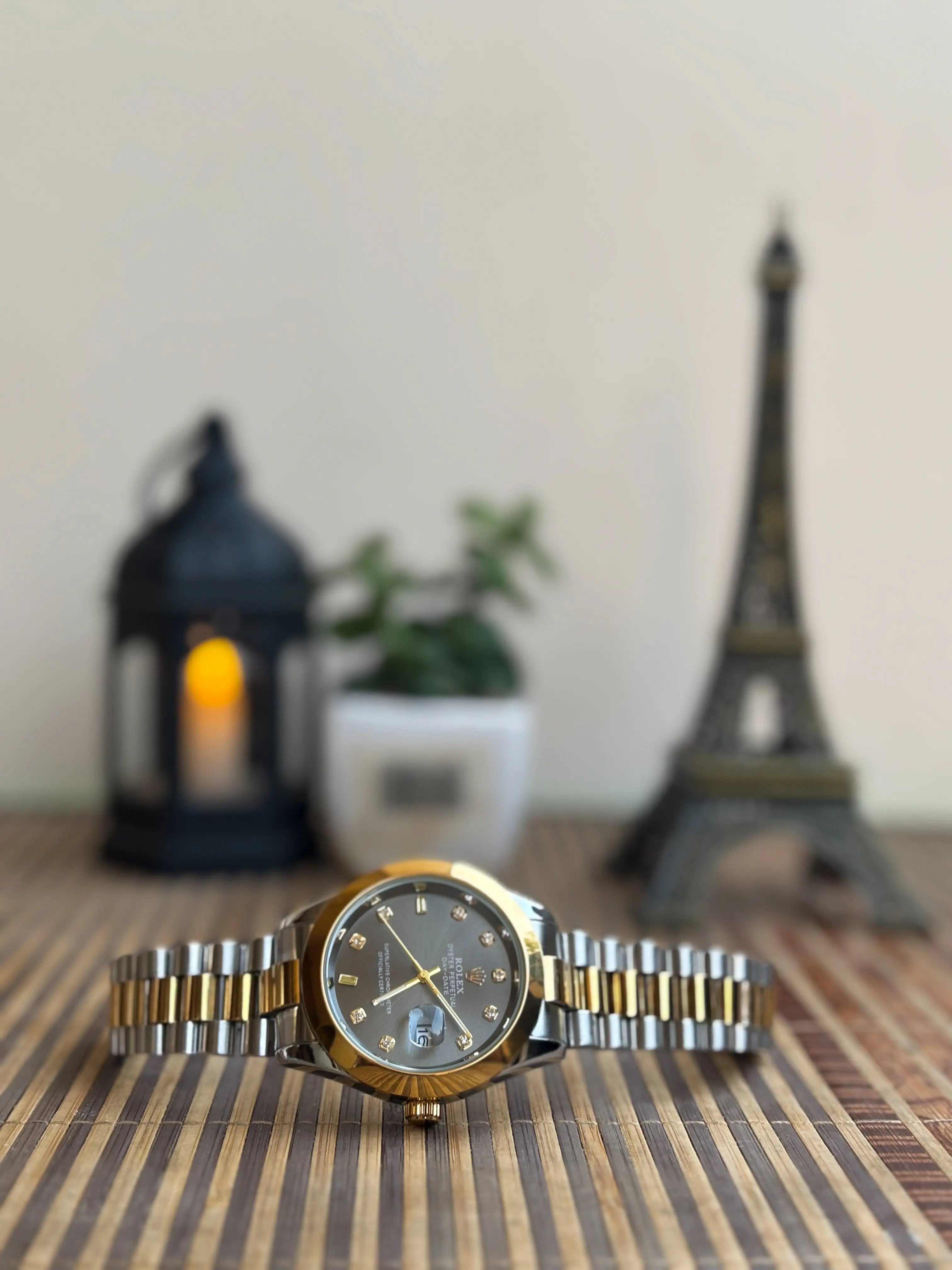 Two-Tone President-Style Men’s Watch – Grey Dial, Gold & Silver Bracelet Wristox